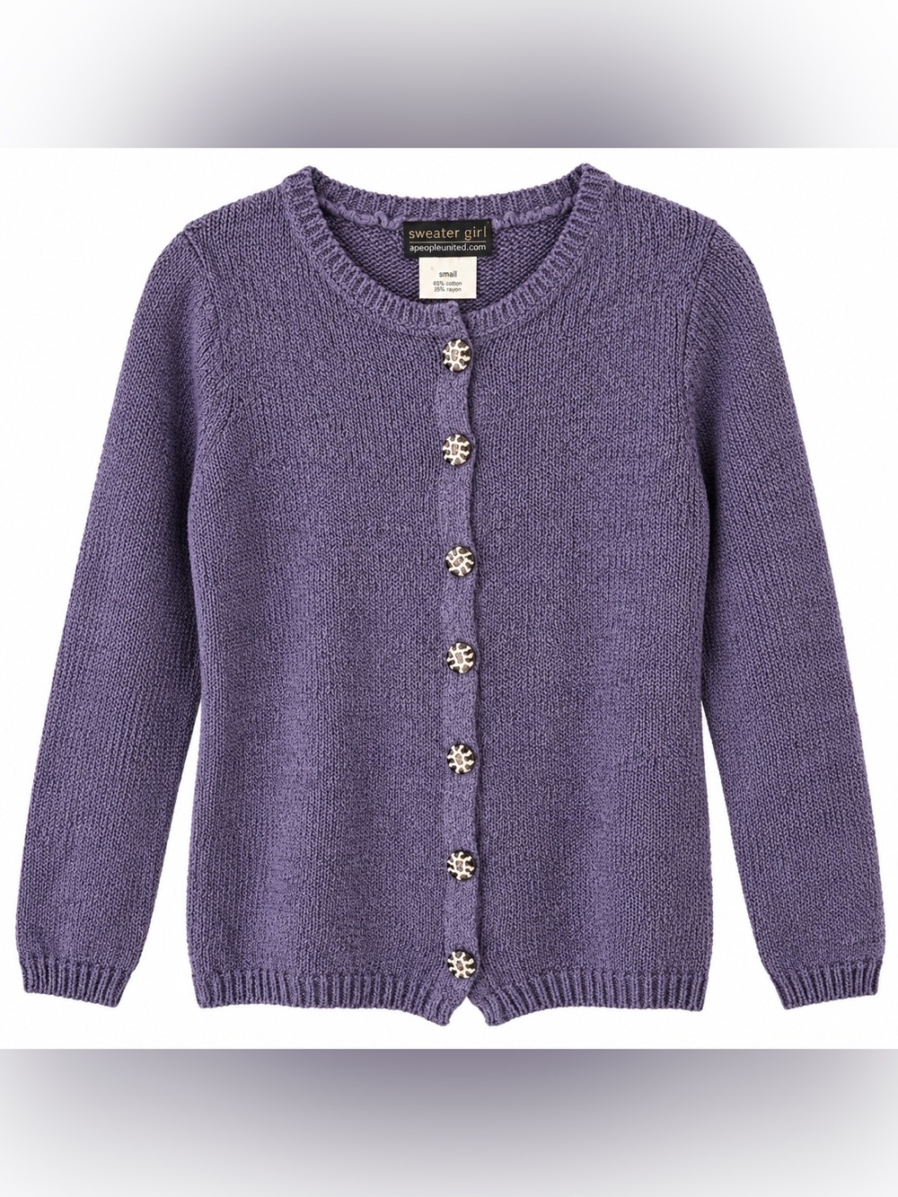 Vintage 90s Sweater Girl Purple Cotton Blend Cardigan Unique Statement Button SM
